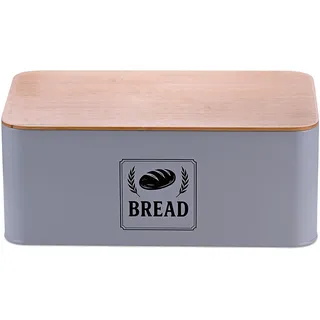 Relaxdays Brotkasten Metall Holz Bambus Grau