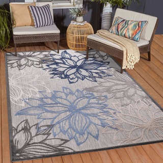 Teppich SANAT "Floral 2 Outdoor" Teppiche Gr. B/L: 160 cm x 230 cm, 6 mm, 1 St., blau (graublau) Esszimmerteppiche