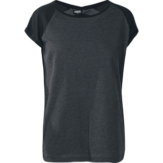 Urban Classics T-Shirt - Ladies Contrast Raglan Tee - XS bis 5XL - für Damen - Größe XS - charcoal/schwarz - XS