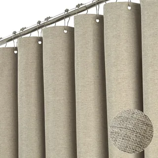 TURIM Premium Duschvorhang Leinen Stoff Textil 240x200cm Wasserdicht Anti-Schimmel für Badezimmer Hellcoffee 180x200cm