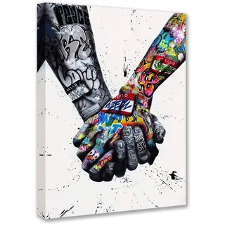 Banksy Street Art Graffiti, Händchenhalte, Bilder, romantisches Kunstwerk für Wohnzimmer, Geschenk, 1 Stück, Leinwandkunst, nordische Heimdekoration, gerahmt, fertig zum Aufhängen, Poster und Drucke
