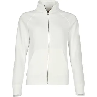 Fruit of the Loom LADIES PREMIUM SWEAT JACKET - Damen Sweatjacke mit Stehkragen und zwei Vordertaschen, weiß, XS