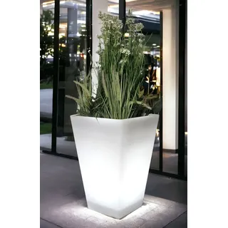 Großer LED Blumenkübel 69,5 x 45 cm beleuchtet RGB mit Fernbedienung Pflanzkübel modern Blumentopf Akku und Netzkabel Indoor § Outdoor - Weiß