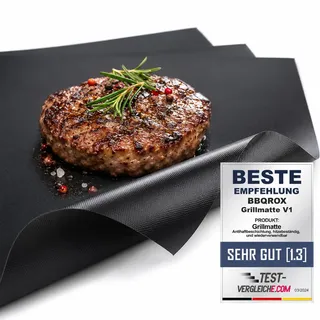 BLACKROX BBQ GRILLMATTE BBQROX 3ER SET (40×50 cm) – Grillmatten für Gasgrill, Holzkohle & Elektro – Wiederverwendbare Antihaft-Grill Matte für Fleisch, Fisch & Gemüse – Schwarz