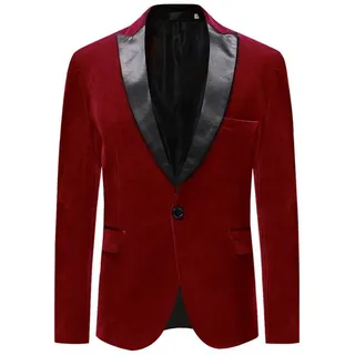 Allthemen Smokingsakko Herren Sakko in Samt Optik Smokingjacke Slim Fit rot 54