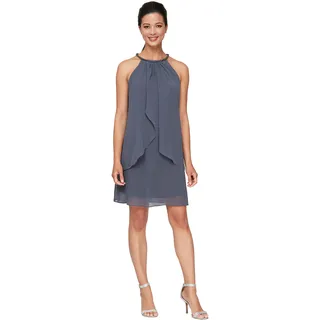 S.L. Fashions Damen Short Beaded Halter Neck Cocktail Gown, Wedding Guest, Party Dress, (Petite and Regular Sizes) Cocktailkleid, Stahl, 40 Zierlich - 40 Petite