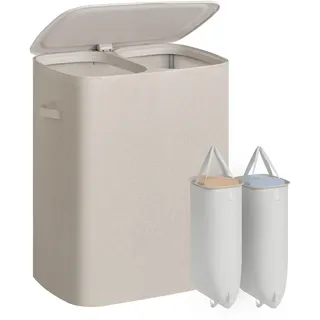 Songmics Wäschekorb mit Deckel 2 Fächer, Wäschesortierer 160 L, 56 x 40