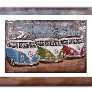 DELUKE 3D-Metallbild 3 Bullis Stahl Bunt 5x80x120cm Wandbild Wohnzimmerbild Dekobild Flur Büro
