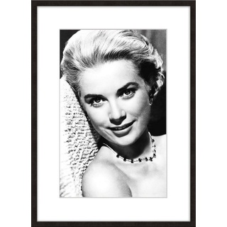 artissimo Bild mit Rahmen Bild gerahmt 51x71cm / schwarz-weiß Poster mit Rahmen / Grace Kelly, Film-Star: Grace Kelly schwarz