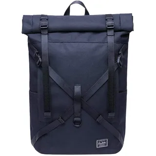 KAUKKO Rucksack Roll Top Backpack Lässiger Vintage Tagesrucksack Herren Laptop Schulrucksack fit 15" Notebook Bag für Wandern Reisen Camping (Schwarz JNL-F7-03)
