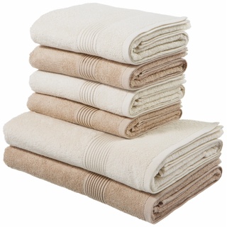 Handtuch Set MY HOME "Anna" Handtuch-Sets Gr. 6 tlg., beige (sand, natur) Handtücher Badetücher Handtuchset gestreifte Bordüre, Handtuch Set, aus 100% Baumwolle