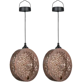Set Mit 2 Led-solarlaternen, 0,04 W, 2 V Dc, Zum Aufhängen Im Außenbereich, Pfauenmotiv, Lichtempfindliche Induktorsteuerung, Wasserdicht (ipx4), Integrierter 600-mah-hochleistungsakku