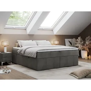 Boxspringbett ohne Kopfteil mit Bettkasten, niedriges Kopfteil, Polsterbett ohne Kopfteil - BESS - 200x200 - Dunkelgrau - H3 - Dunkelgrau