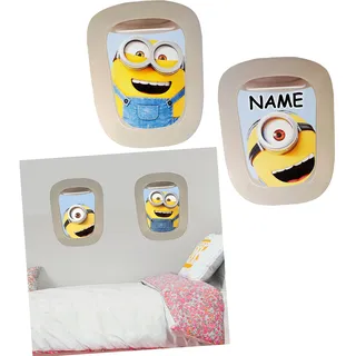 alles-meine.de GmbH 2 Stück: große Wandsticker - Minnion - Ich einfach unverbesserlich/Bullauge - Flugzeug Fenster - incl. Name - selbstklebend + wiederverwendbar - Aufkl..