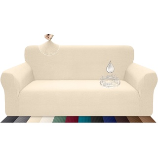 Earnmore Stretch Wasserdicht Sofabezug für 3 Sitzer Stylish Pattern Sofahusse Anti Rutsch Kratzfest Couchhusse mit Anti-Rutsch-Schaumstoffe(3 Sitzer,Beige)
