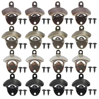Set Mit 16 Retro-wandflaschenöffnern Inklusive Befestigungsschrauben, Geeignet Zum Öffnen Von Bier, Cola, Wein, Erfrischungsgetränken Usw., Geeignet Für Küchen, Cafés Und Bars (4 Farben).