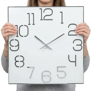 FLEXISTYLE Wanduhr groß 50cm weiß Holz modern lautlos ohne Tickgeräusche Zahlen Design Wanddekoration Wohnzimmer Küche Büro Badezimmer Elegante große wall Clock minimalistisch