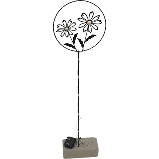 FRANK FLECHTWAREN Gartenstecker "Blumen", Metall, mattschwarz, Holz, 22 warmweiße LEDs, Timerfunktion, batteriebetrieben, H 100 cm, einfache Selbstmontage, ohne Batterien, für Außenbereich geeignet