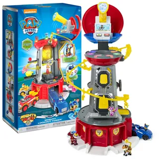PAW PATROL, Mighty Lookout Tower mit 4 zusätzlichen exklusiven Action-Figuren, Spielzeugauto, Licht- und Geräuscheffekten, Spielzeug für Kinder ab 3 Jahren