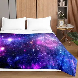 Surwin Tagesdecke Bettüberwurf Steppdecke für Doppelbett Einzelbett, Mikrofaser Wattiert Gesteppt Bettdecke 3D Galaxie Druck Dünne Tagesdecken mit Ultraschall Prägung (Lila Sterne,180x220cm)