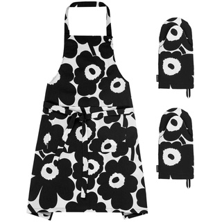Marimekko - Pieni Unikko Schürze mit 2 x Ofenhandschuh, weiß / schwarz (3tlg.)