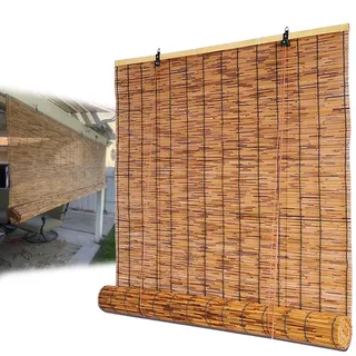 WOGTITYI Wetterfest Bambus Rollo Raffrollo Balkonrollo, Natur Balkonrollo Sichtschutz, 50 60 70 80 90 110 140 150 160cm Breit, für Balkon Terrasse Balkon Fenster (Size : W120xH120CM)