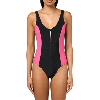 Tommy Hilfiger Damen-Badeanzug mit halbem Reißverschluss über der Schulter, Sky Captain/Dahlia, XS - XS