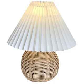 Kleine Vintage-nachttischlampe Aus Plissiertem Rattan Für Schlaf- Und Wohnzimmer, Dekorative Akzentleuchte