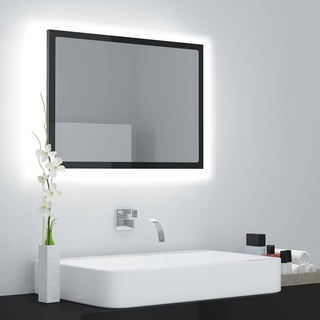 Tidyard LED-Badspiegel Wandspiegel Lichtspiegel Badezimmerspiegel Spiegel LED-Spiegel Badspiegel, Mit RGB-Leuchte, Hochglanz-Grau 60x8,5x37 cm Spanplatte