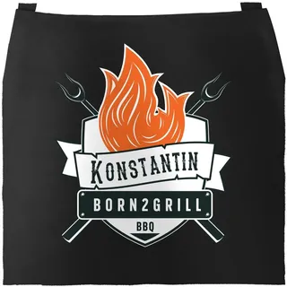 Personalisierte Grill-Schürze für Männer mit Name Born To Grill Spruch Baumwoll-Schürze Küchenschürze Moonworks® schwarz unisize - Schwarz