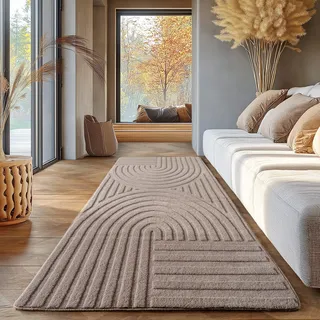 SIMPEX Skandinavischer Boho Teppich Einfarbig Beige 80x250 cm, Deko Teppich, Waschbar, 3D-Effekt, für Wohnzimmer und Schlafzimmer, Läufer