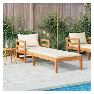 furnicato Gartenliege Holz-Sonnenliege aus Echtholz 202 x 68 x 60 cm Cremeweiß, Gartenliege mit Ölfinish, Polstern und Kissen für die Terrasse weiß