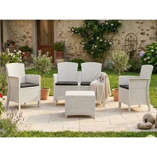Lounge-Set für den Außenbereich Dmorat, Gartenset mit Kissen, Lounge-Set für den Innenbereich in Rattan-Optik, 100 %  Italy, Weiß - Weiß