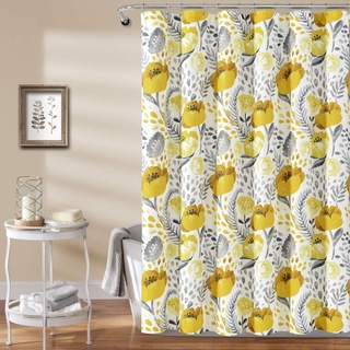 Lush Decor Duschvorhang mit Mohnblumen-Motiv, Polyester, Gelb/Weiß, x 72 Inches