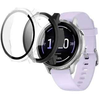 MEMELOKA Hülle für Garmin Venu 4 41mm mit Displayschutz, 2 Stück Ultradünne Kratzfestes Hard PC Schutzhülle und Hoch Empfindlichkeit Schutzfolie (Schwarz + Transparent)