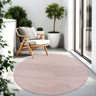 TT Home Teppich Für Outdoor Wetterfest Küchenteppich Balkon Terrasse Unifarbenes Design Modern, Farbe: Rosa, Größe:80 cm Rund