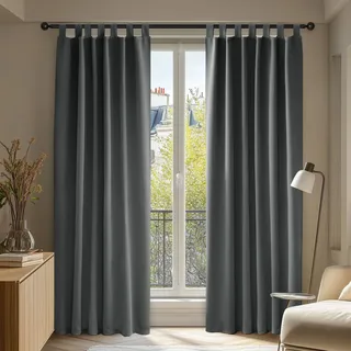 Deconovo Thermo-Vorhang Schlaufen 140 x 175 cm Dunkelgrau 2 St.