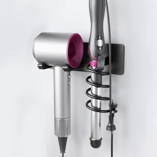 MidingChai Fönhalter Ohne Bohren, 2-in-1 Föhn Halterung für Haartrockner und Lockenstab, Aluminium Föhn Wandhalterung mit Steckerhaken, Passen die Meisten Haartrockner