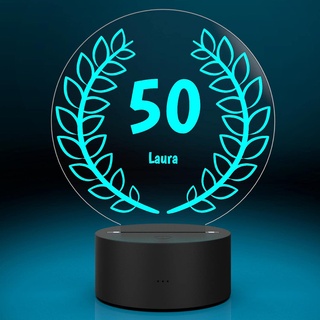 Smyla Personalisierte LED-Leuchte | 50. Geburtstag mit Namen-Gravur | Deko-Licht personalisiert LED-Anker mit 7 Farben - Leuchtsockel | Deko Wohnzimmer