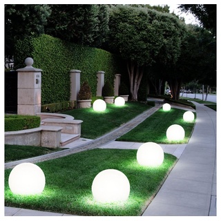 etc-shop LED Gartenleuchte, LED-Leuchtmittel fest verbaut, Warmweiß, 8er Set LED Außen Solar Lampen Kugel Design Erd Spieß Steck weiß