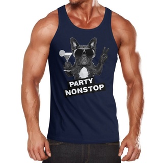 Neverless Tanktop Party Herren Tank-Top Nonstop Mops French Bulldog Muskelshirt Muscle Shirt Neverless® mit Print blau S