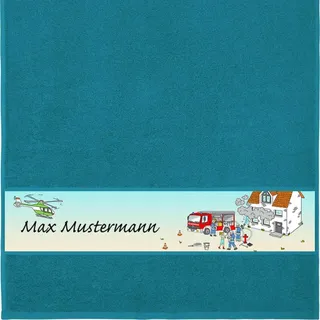 Manutextur Handtuch mit Namen - Motiv Kinder - Feuerwehr - viele Farben & Motive - personalisiert - Petrol - Größe 50x100 cm - persönliches Geschenk