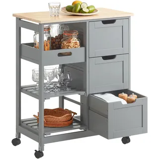 SoBuy Küchenwagen mit 3 Schubladen Hellgrau 67x37x84cm Funktional
