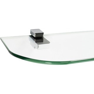 ib style Wandregal Glasregal 6mm klar 90 x 20 cm + Clip KUBI Verchromt, Glasboden aus ESG-Sicherheitsglas - Wandregal silberfarben