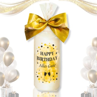 Geburtstagskerze Stumpenkerze - Happy Birthday, Alles Gute - Für Dich | moderne Motive auf Tattoofoliein Gold | Geschenkfolie und goldener Schleife | Kerze in Geschenkverpackung