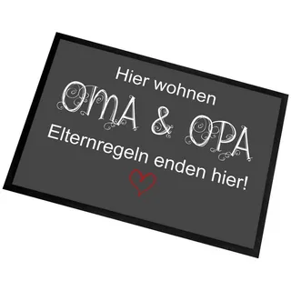 Herzbotschaft Fußmatte Türmatte Schmutzfangmatte mit Spruch Hier wohnen OMA & OPA, 2 mm hoch