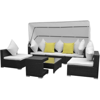 vidaXL Gartenmöbel 7-TLG. mit Sonnendach Poly Rattan Lounge Sitzgruppe Sofa
