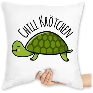 Kissen 40x40 Zierkissen - Statement - Chill Krötchen Schildkröte - 40 x 40 cm - Weiß - chillkissen mit spruch statements kröte sofakissen chillen chiller chillkröte schildkroete schildkröten