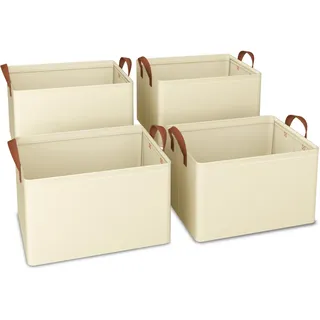 iEGrow Kleiderschrank Organizer, 4er Set faltbare Aufbewahrungskorb, Oxford Fabric Aufbewahrung 35x25x20 cm, geeignet für Wohnzimmer, Schlafzimmer, Aufbewahrung von Badartikeln (Beige)
