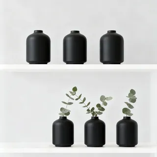 6er Set kleine Schwarze Keramikvasen, 9,8 cm Matte Mini Blumenvasen für Blumen, Pampasgras und Trockenblumen, Moderne Boho Tischdeko für Hochzeit, Party, Regal